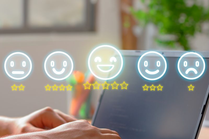 Vertical Image on Customer Review Satisfaction and Feedback Evaluation.